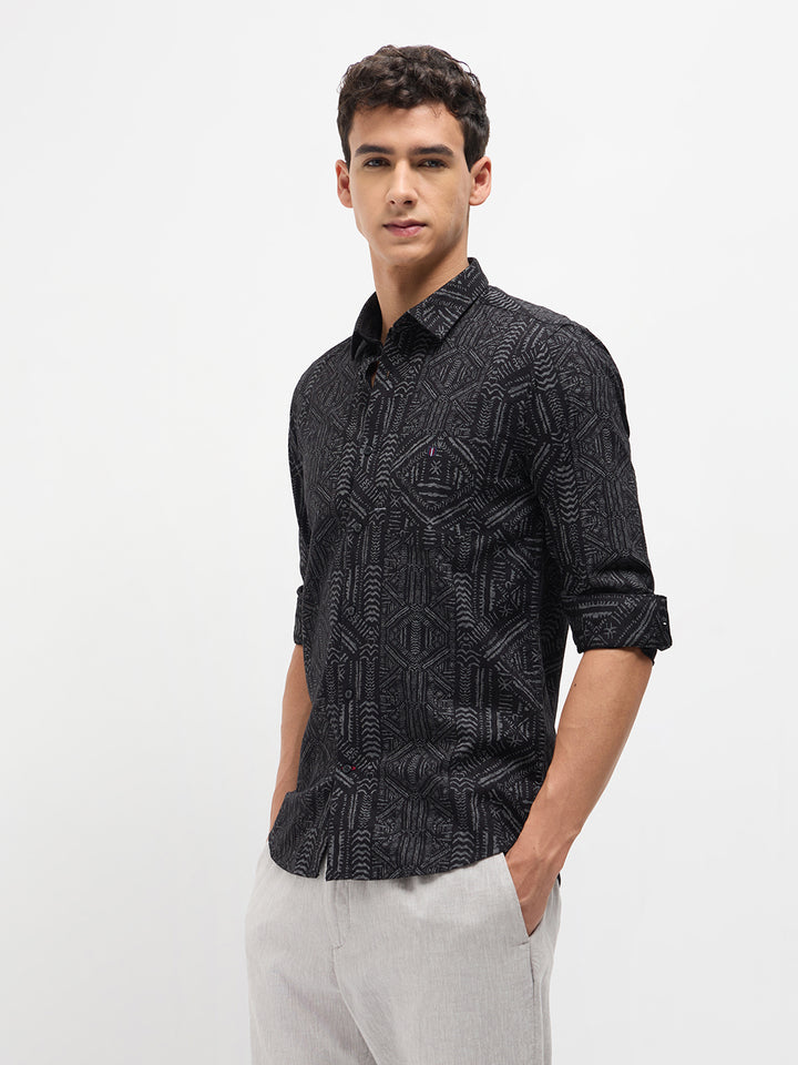 Black Abstract Printed Casual Shirt