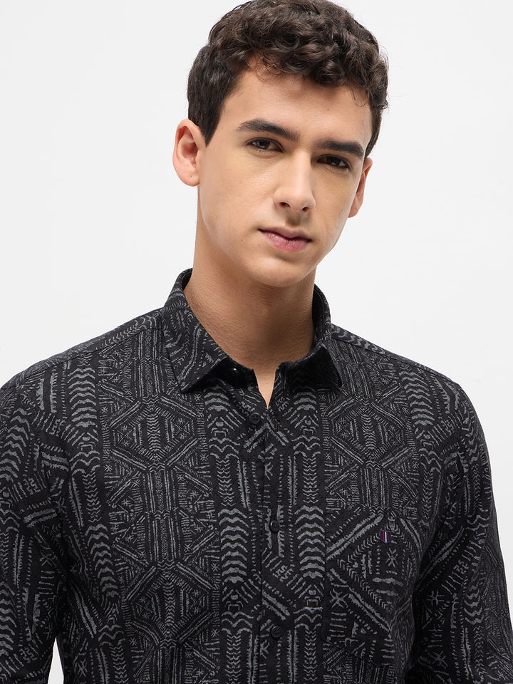 Black Abstract Printed Casual Shirt
