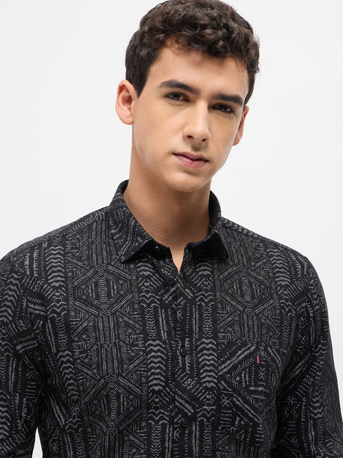 Black Abstract Printed Casual Shirt