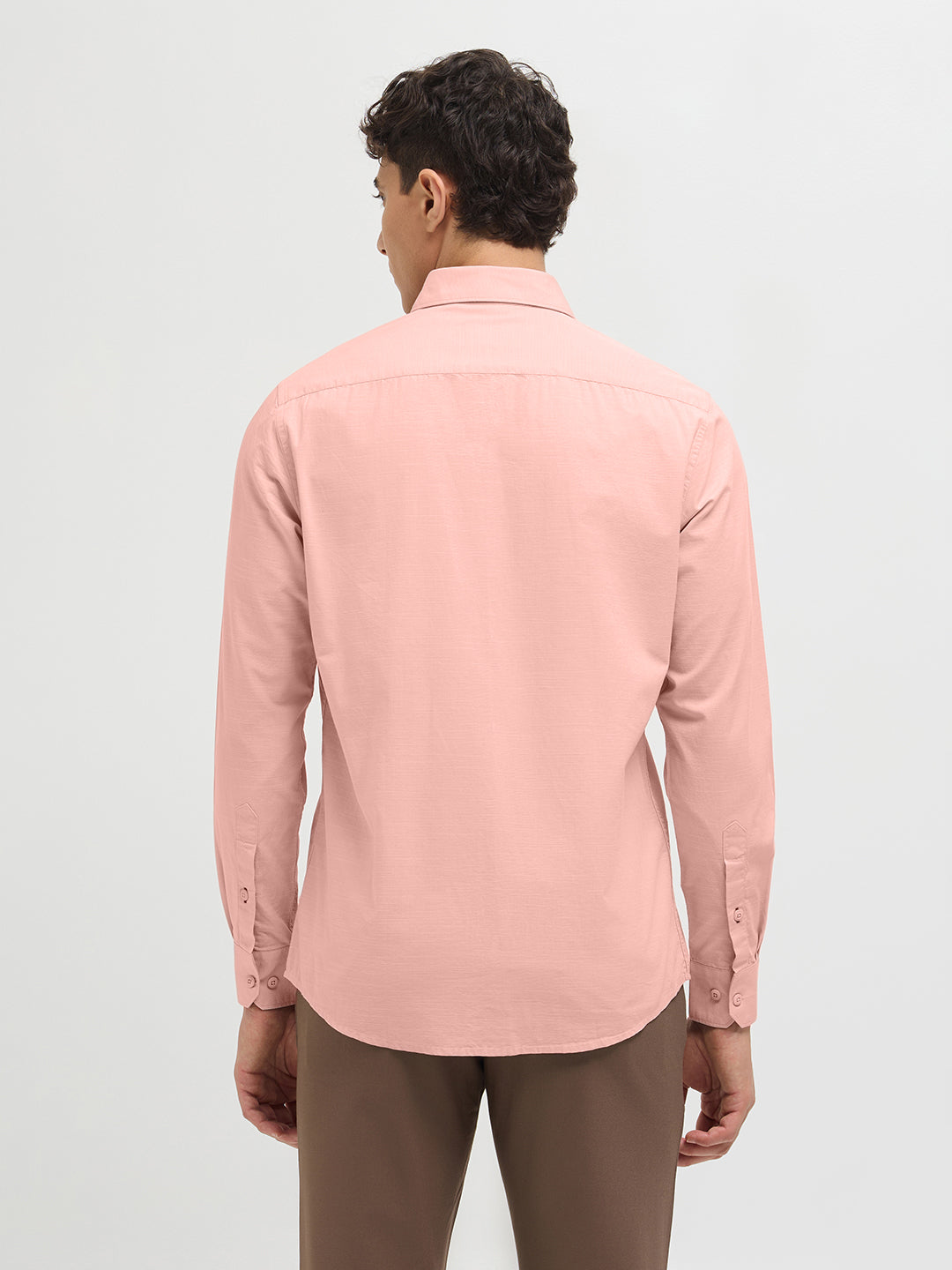 Pastel Peach Solid Casual Shirt
