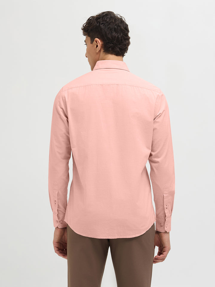 Pastel Peach Solid Casual Shirt