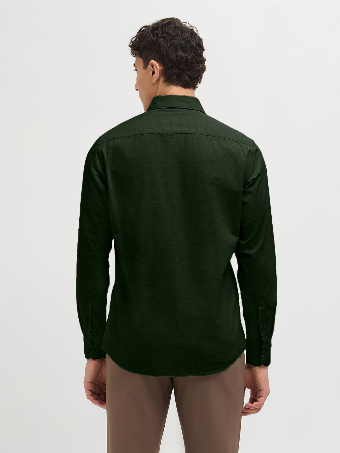 Pine Green Solid Casual Shirt