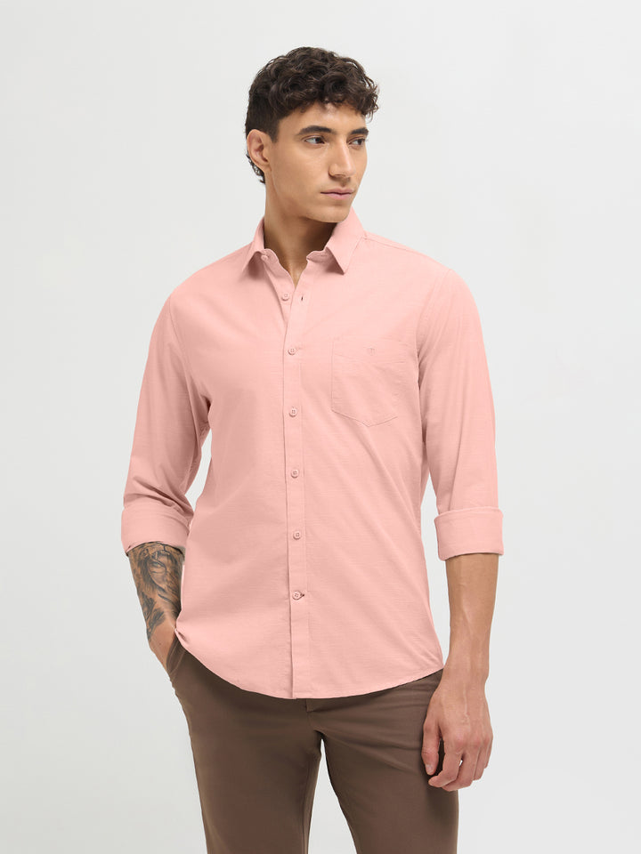 Pastel Peach Solid Casual Shirt