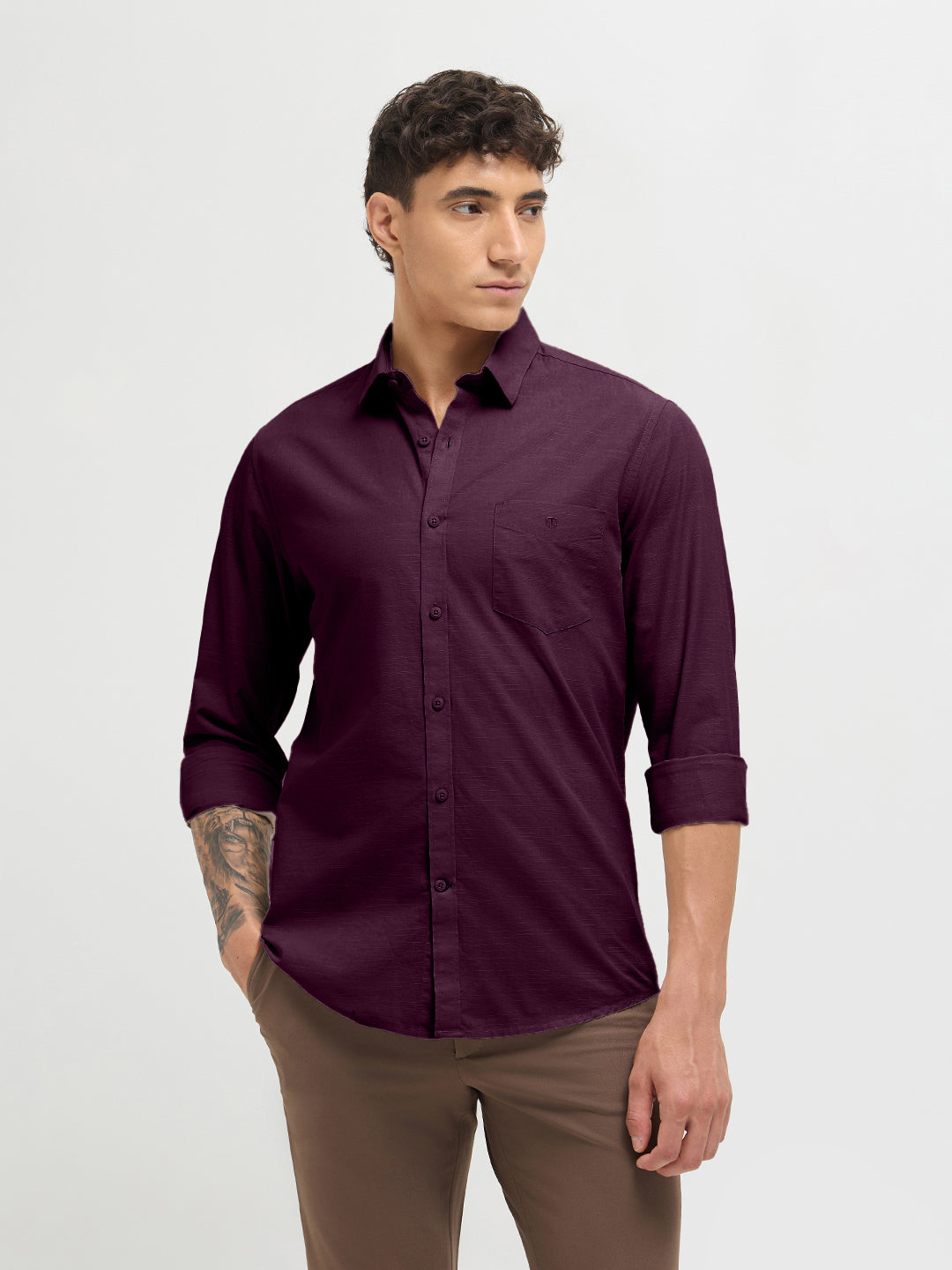 Dusky Plum Solid Casual Shirt
