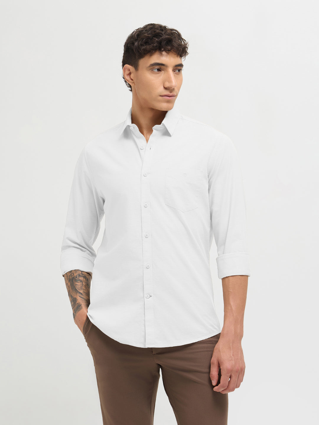 Pearl White Solid Casual Shirt