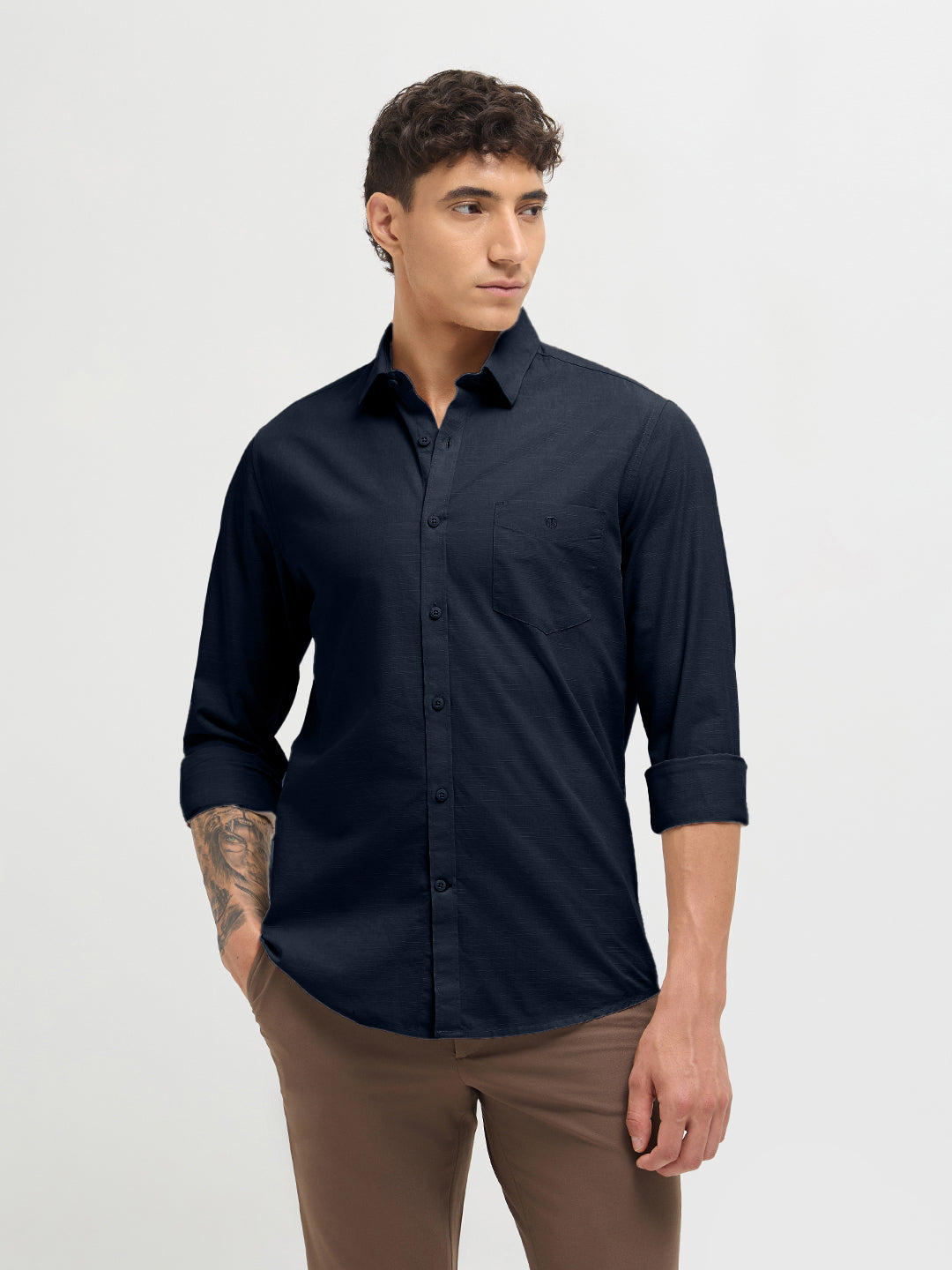 Oxford Blue Solid Casual Shirt