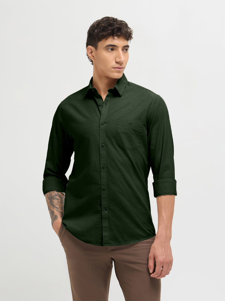 Pine Green Solid Casual Shirt