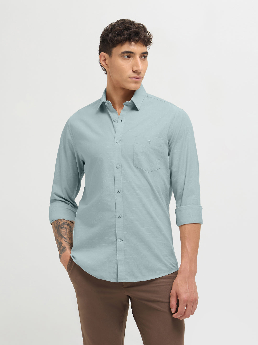 Pale Blue Solid Casual Shirt