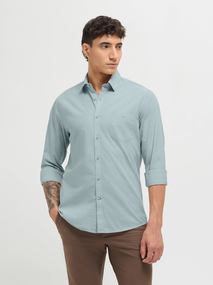 Pale Blue Solid Casual Shirt