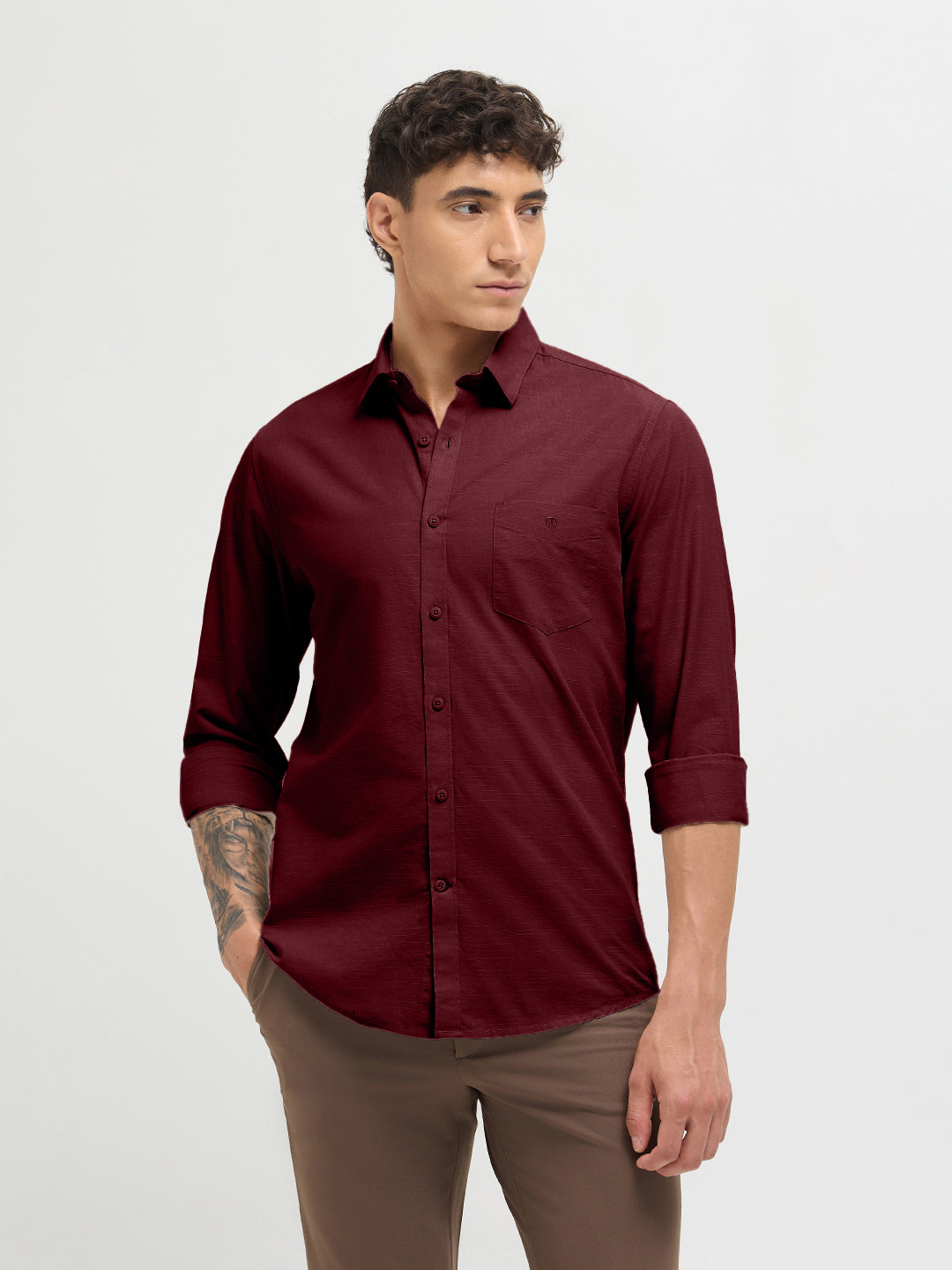 Cherry Red Solid Casual Shirt