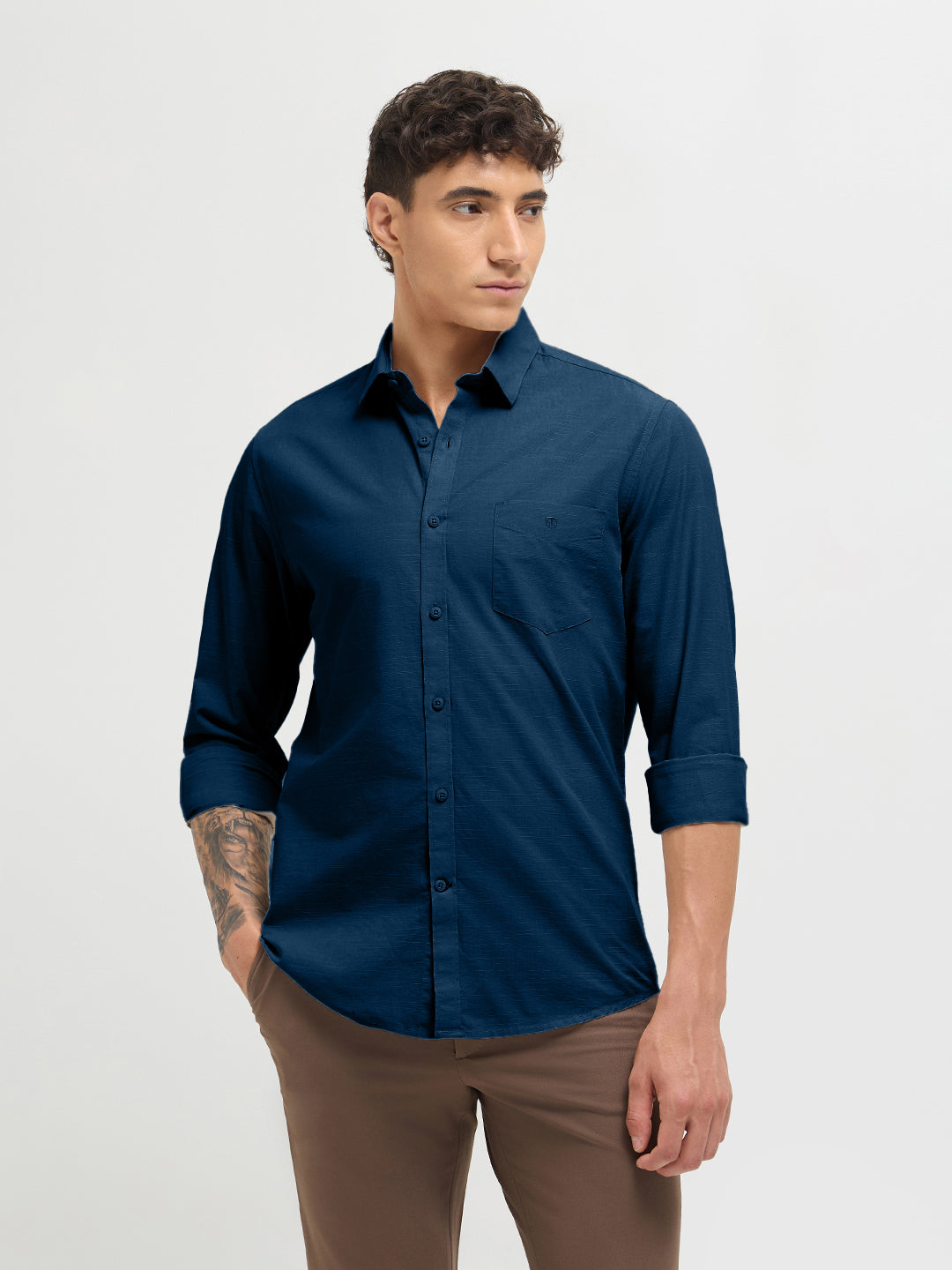 Rich Teal Solid Casual Shirt