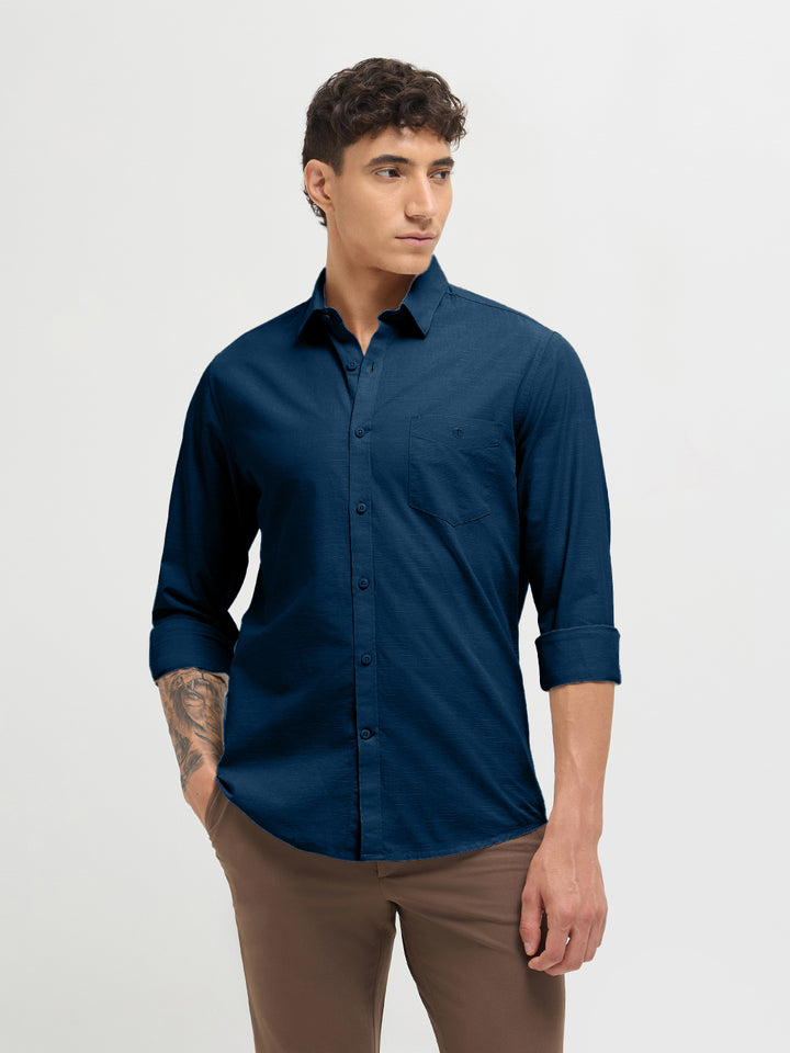 Rich Teal Solid Casual Shirt