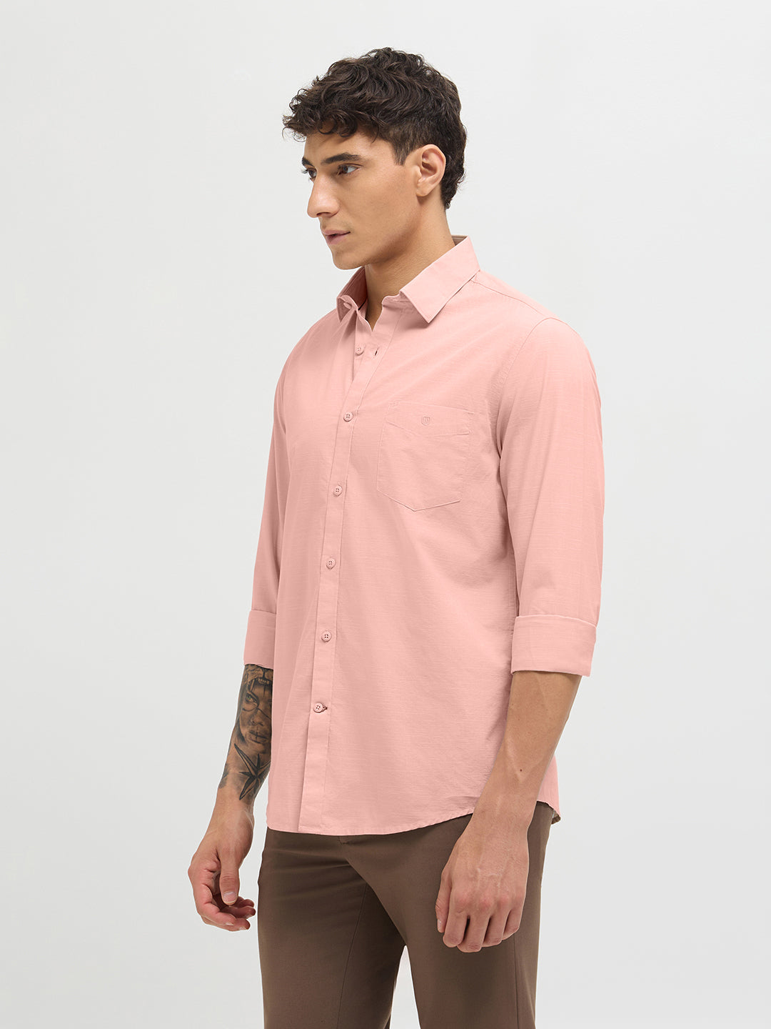 Pastel Peach Solid Casual Shirt