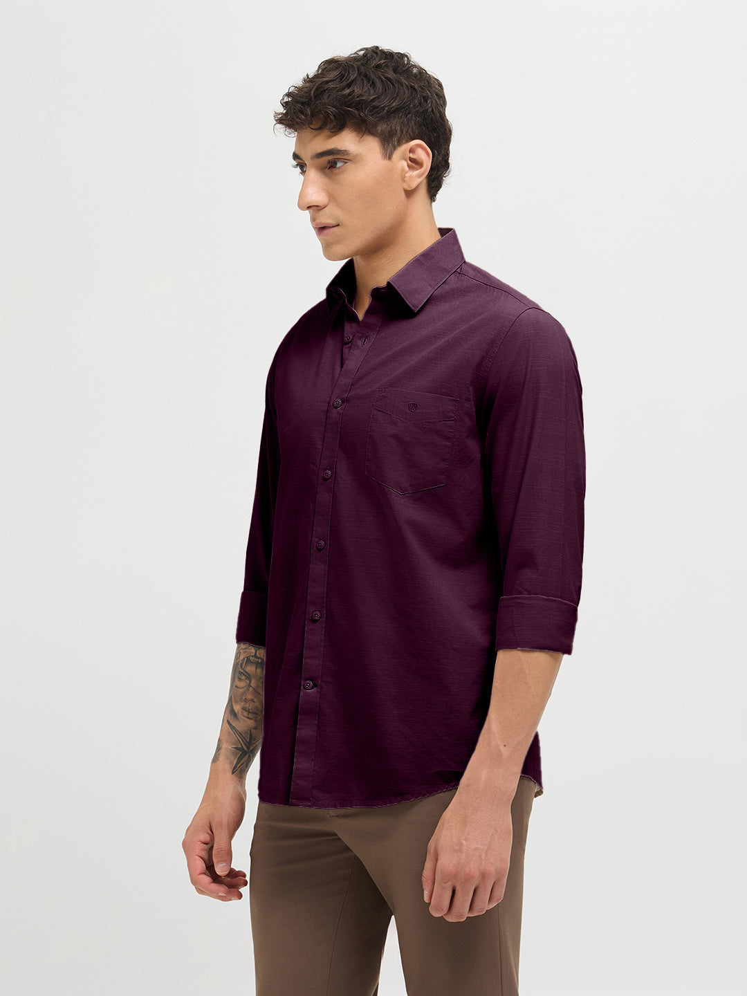 Dusky Plum Solid Casual Shirt