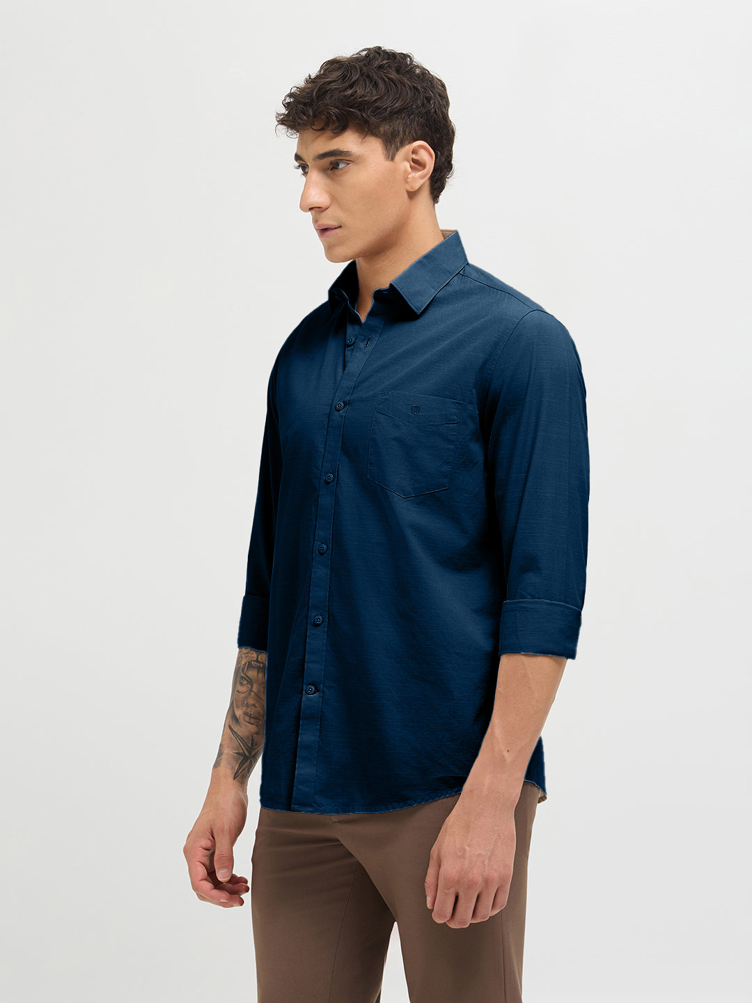 Rich Teal Solid Casual Shirt