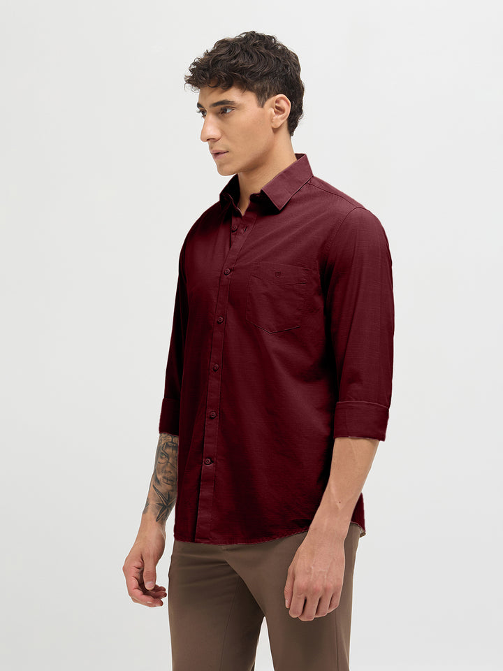 Cherry Red Solid Casual Shirt