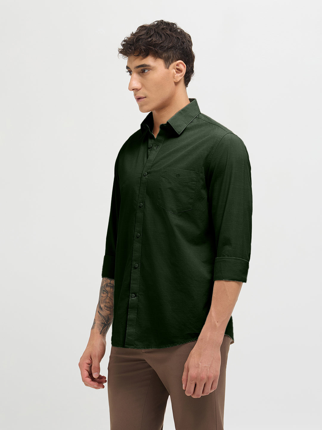 Pine Green Solid Casual Shirt