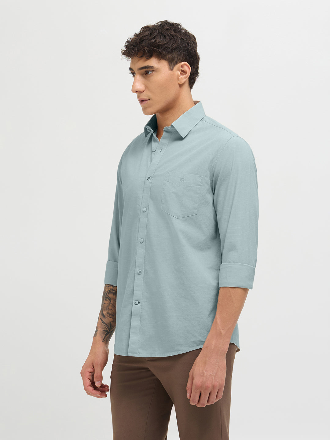 Pale Blue Solid Casual Shirt