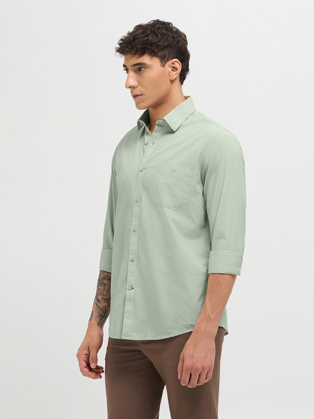 Pastel Green Solid Casual Shirt