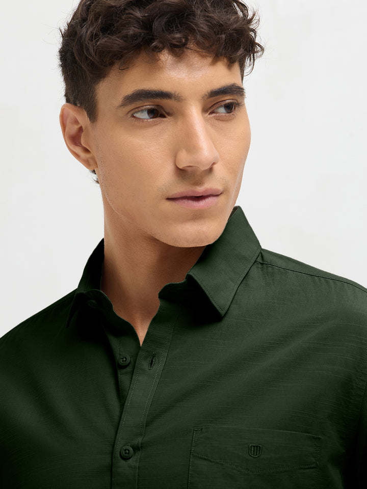 Pine Green Solid Casual Shirt