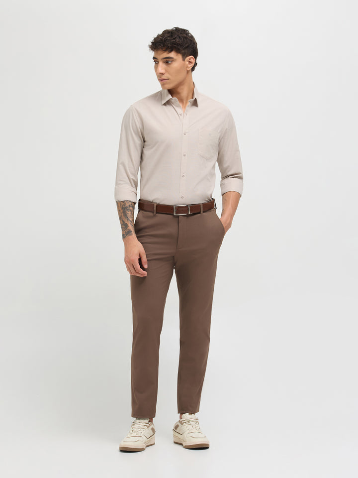 Cream Beige Solid Casual Shirt