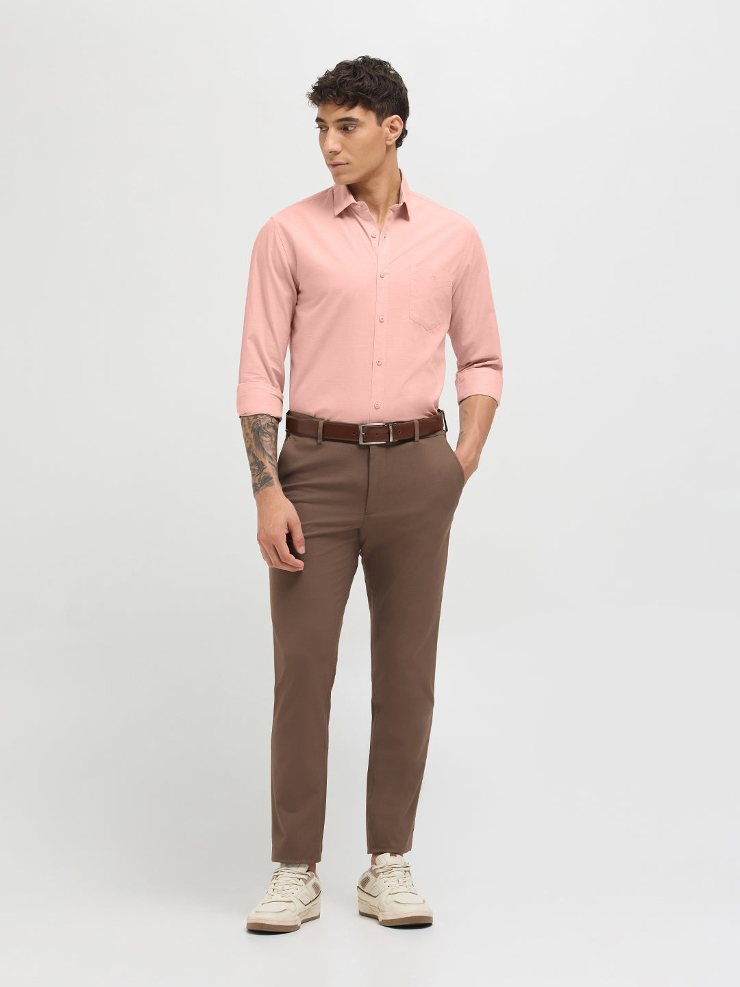 Pastel Peach Solid Casual Shirt