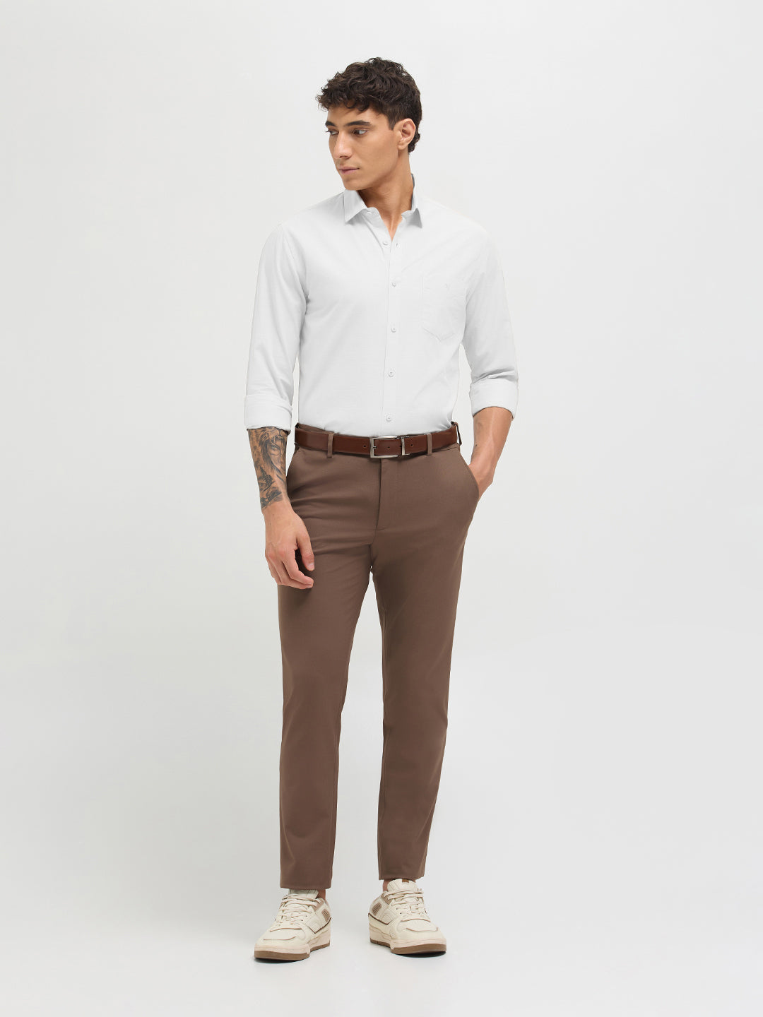 Pearl White Solid Casual Shirt