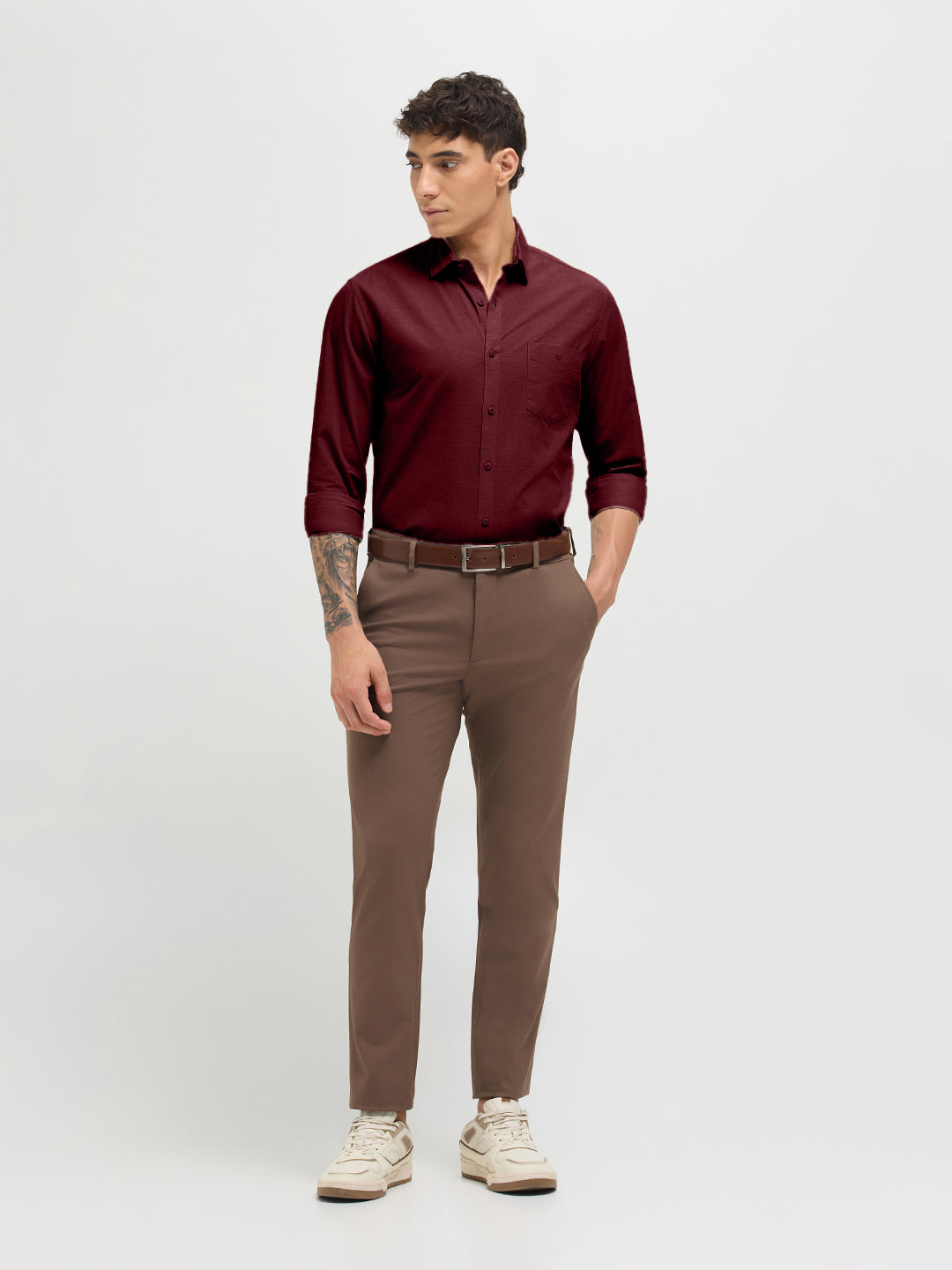 Cherry Red Solid Casual Shirt