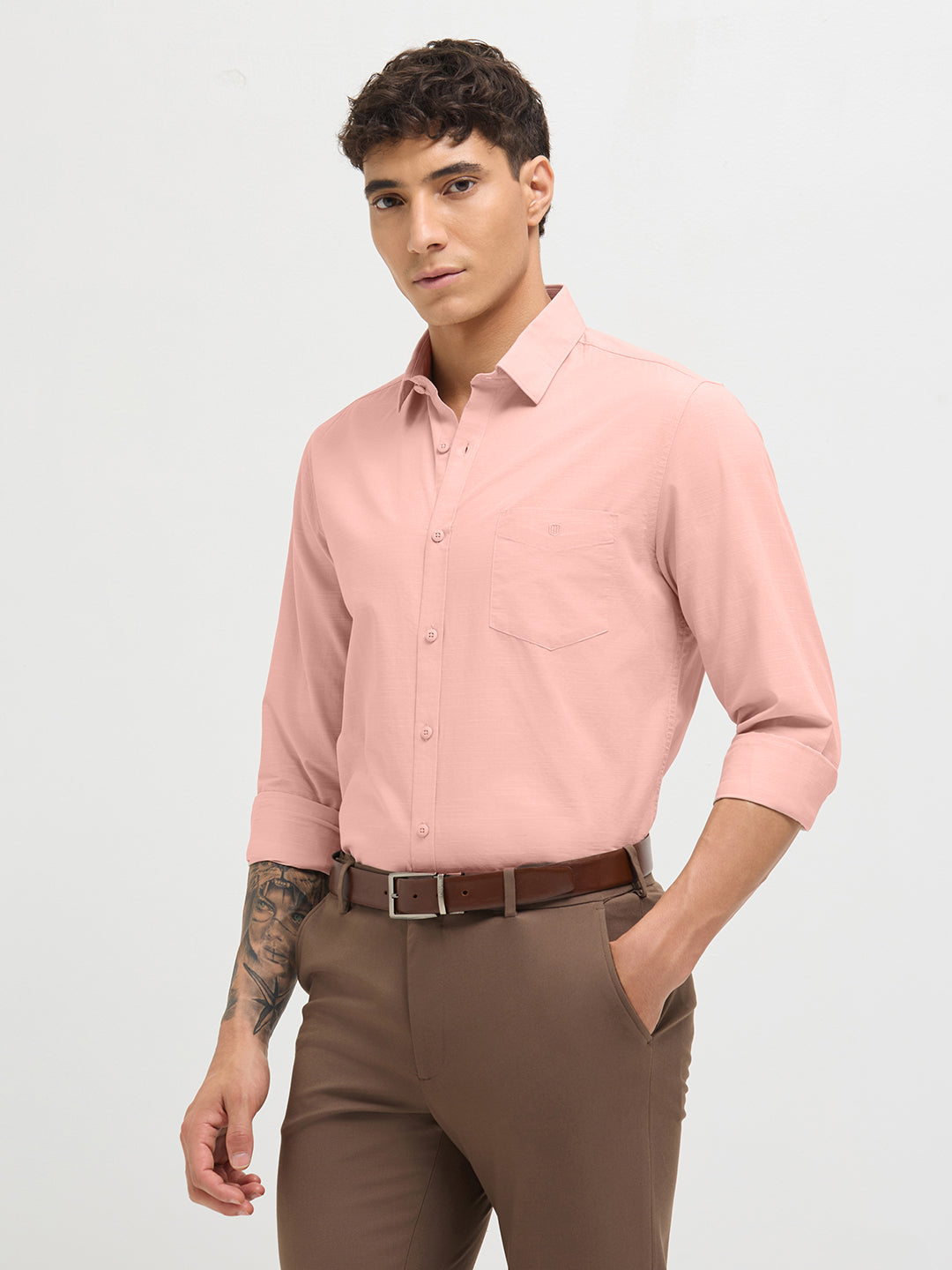 Pastel Peach Solid Casual Shirt