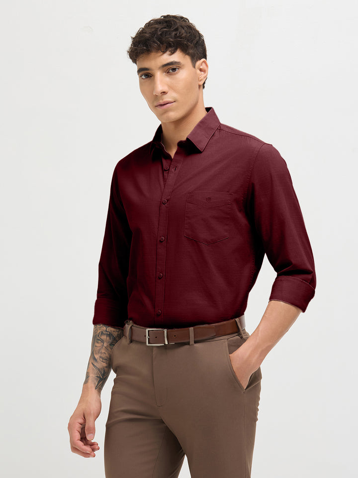 Cherry Red Solid Casual Shirt
