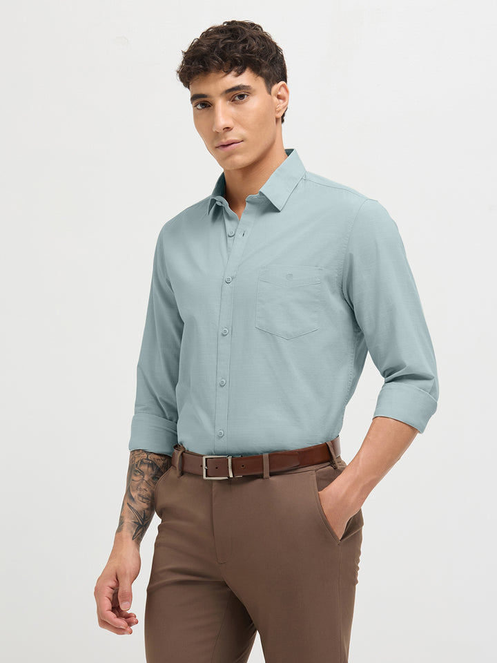 Pale Blue Solid Casual Shirt