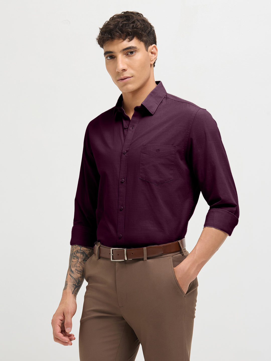 Dusky Plum Solid Casual Shirt
