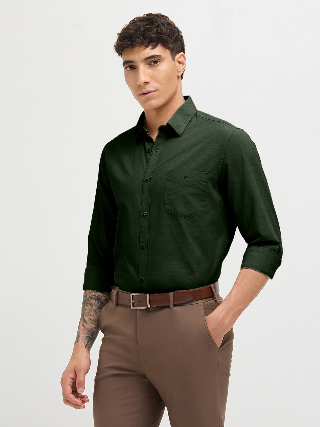 Pine Green Solid Casual Shirt