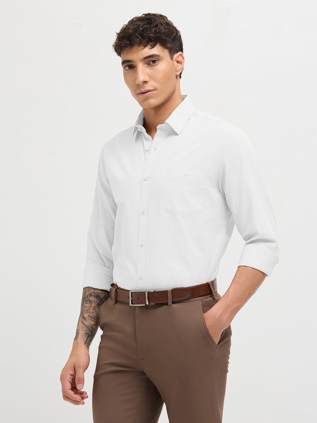 Pearl White Solid Casual Shirt