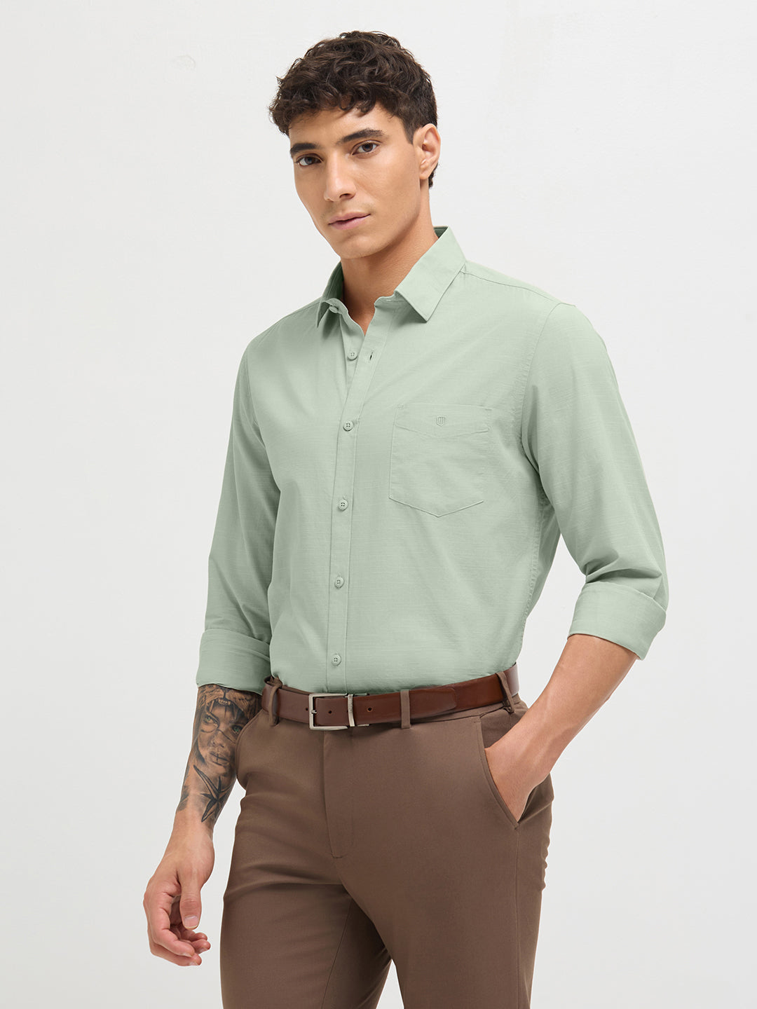 Pastel Green Solid Casual Shirt