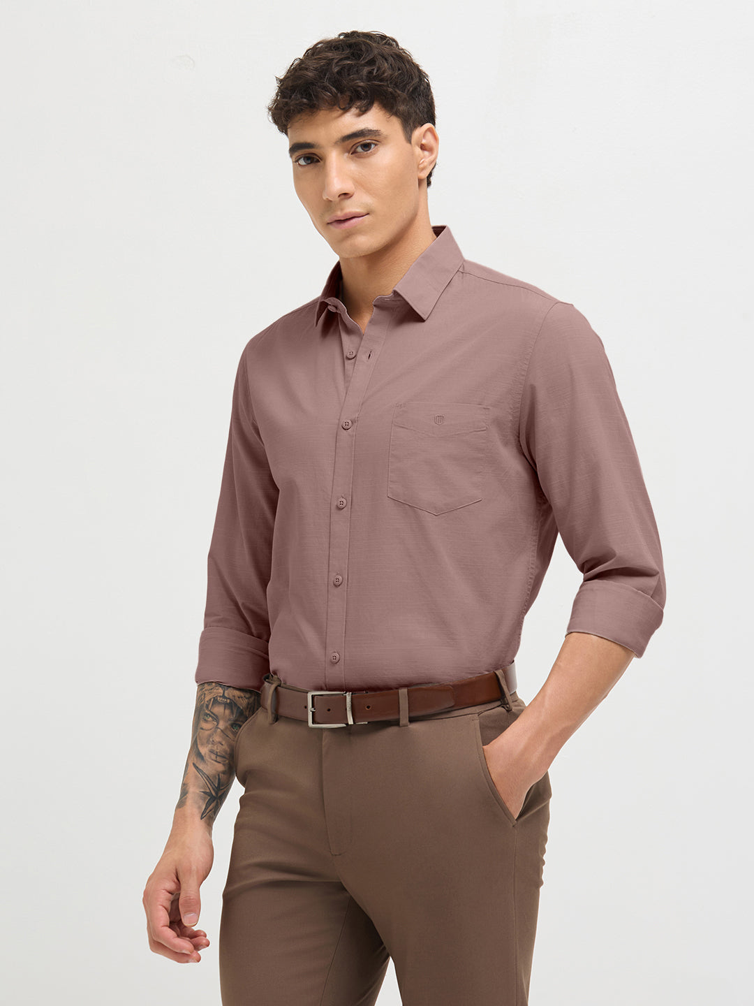 Mink Brown Solid Casual Shirt