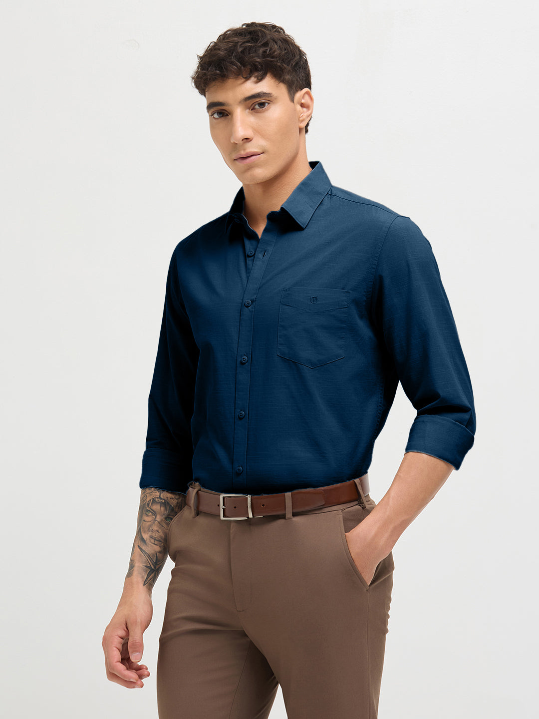 Rich Teal Solid Casual Shirt