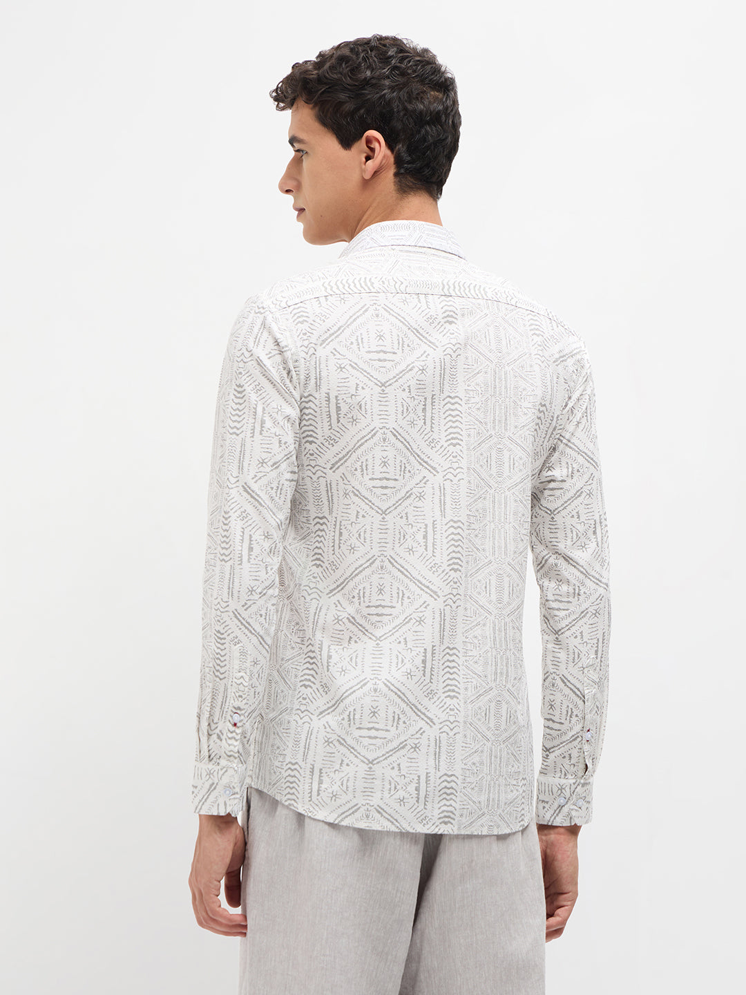 White Abstract Printed Casual Shirt