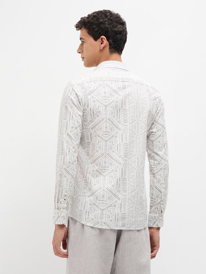 White Abstract Printed Casual Shirt