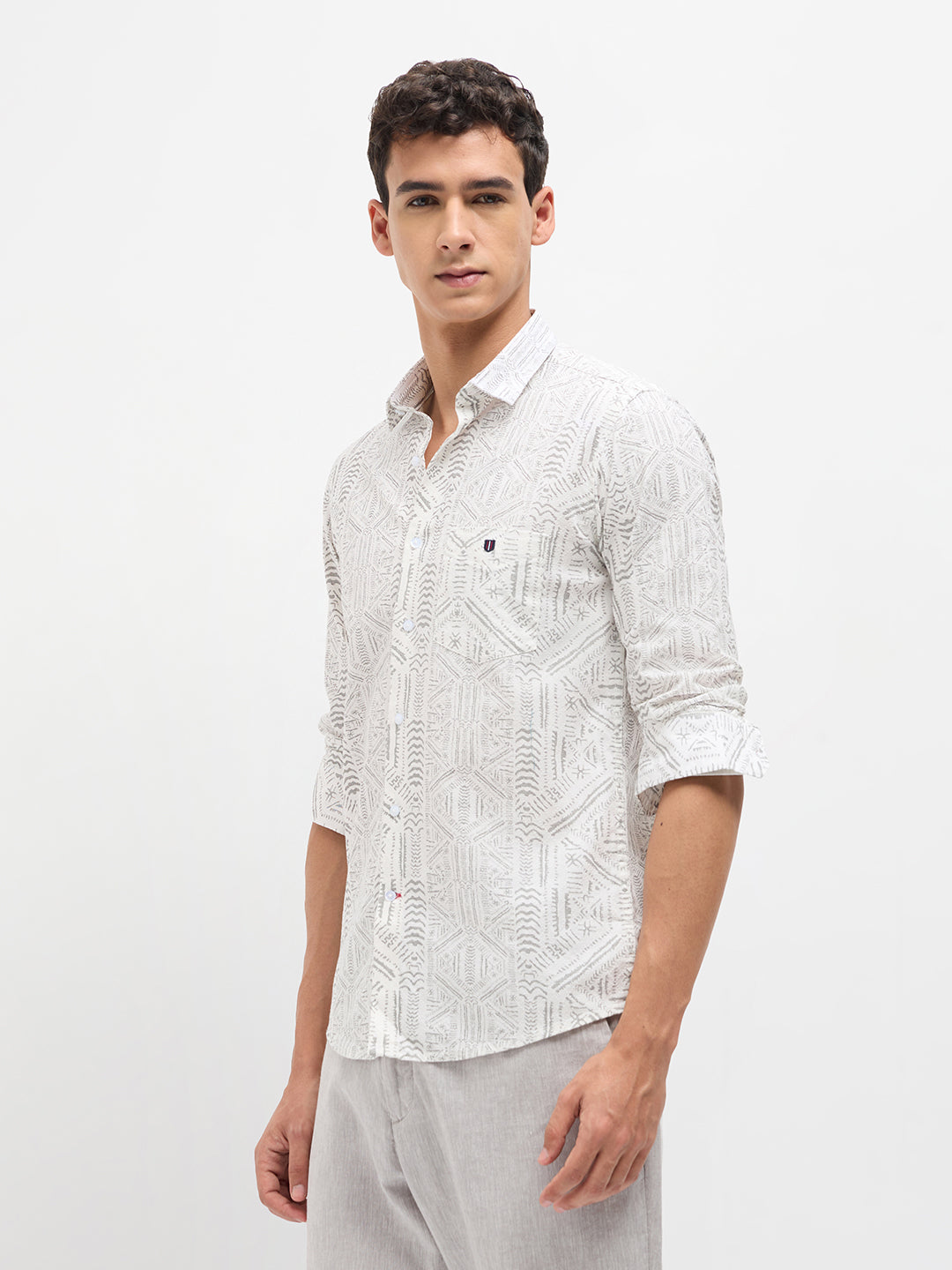 White Abstract Printed Casual Shirt