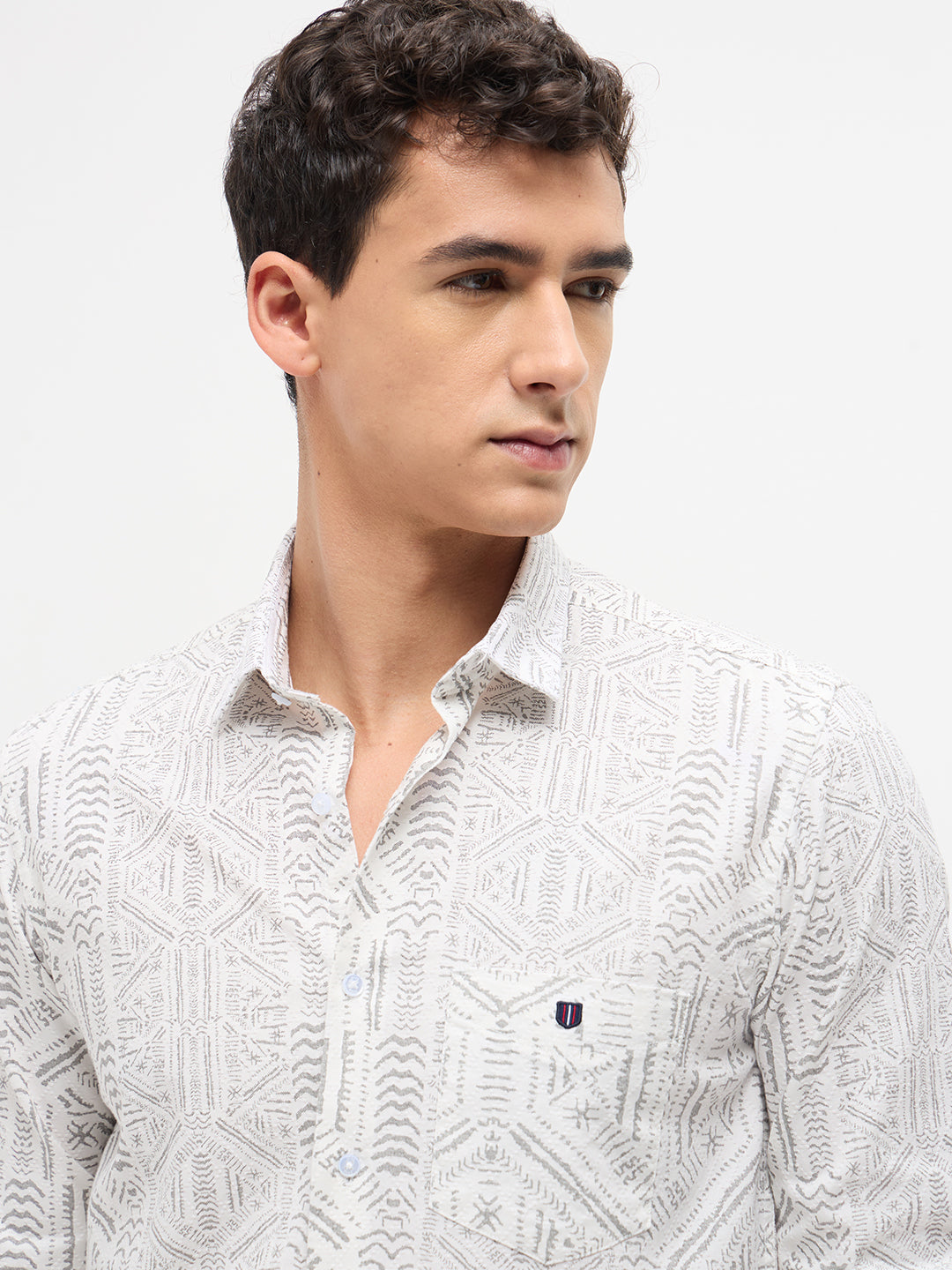 White Abstract Printed Casual Shirt