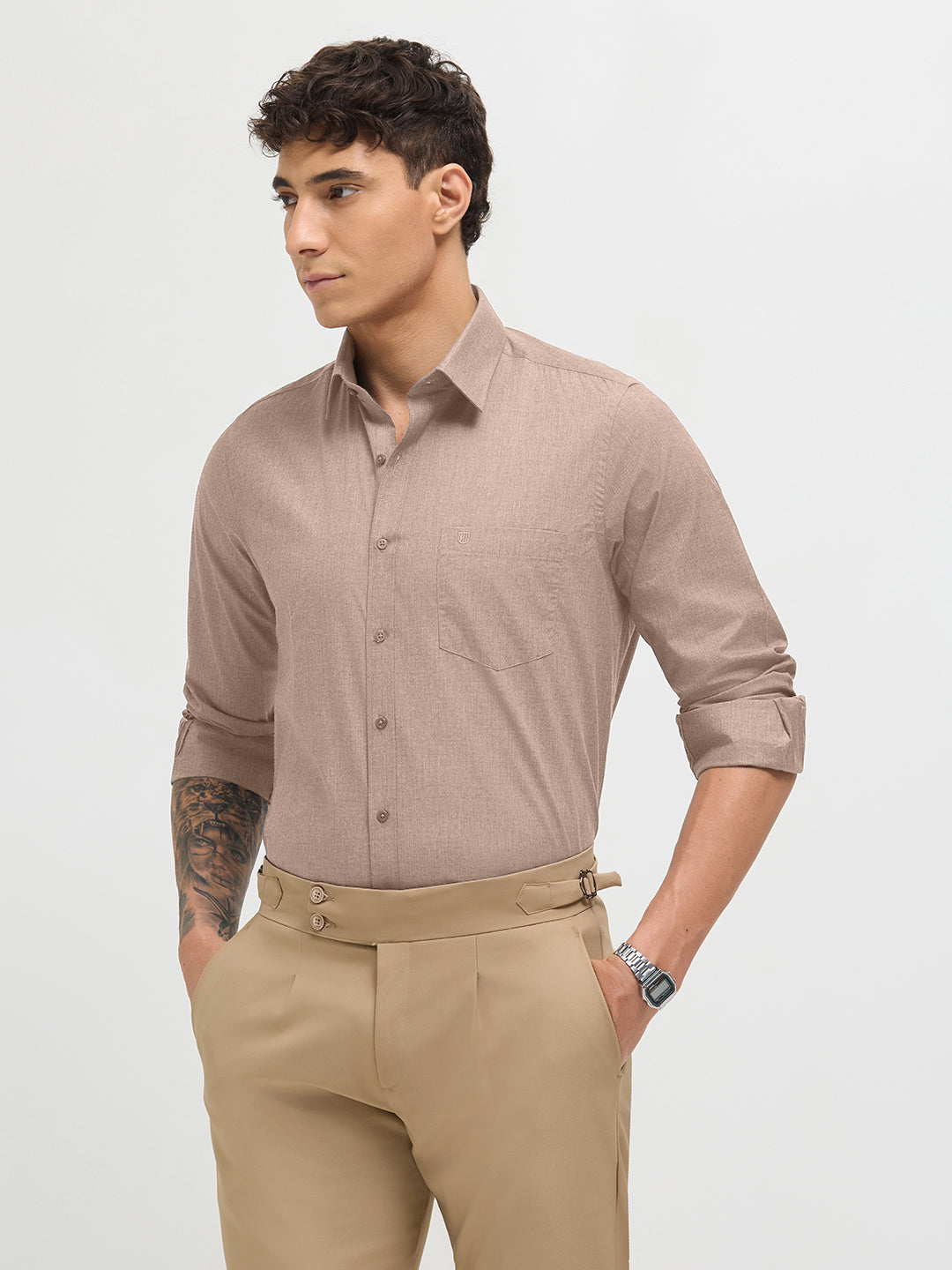 Warm Beige Solid Formal Shirt