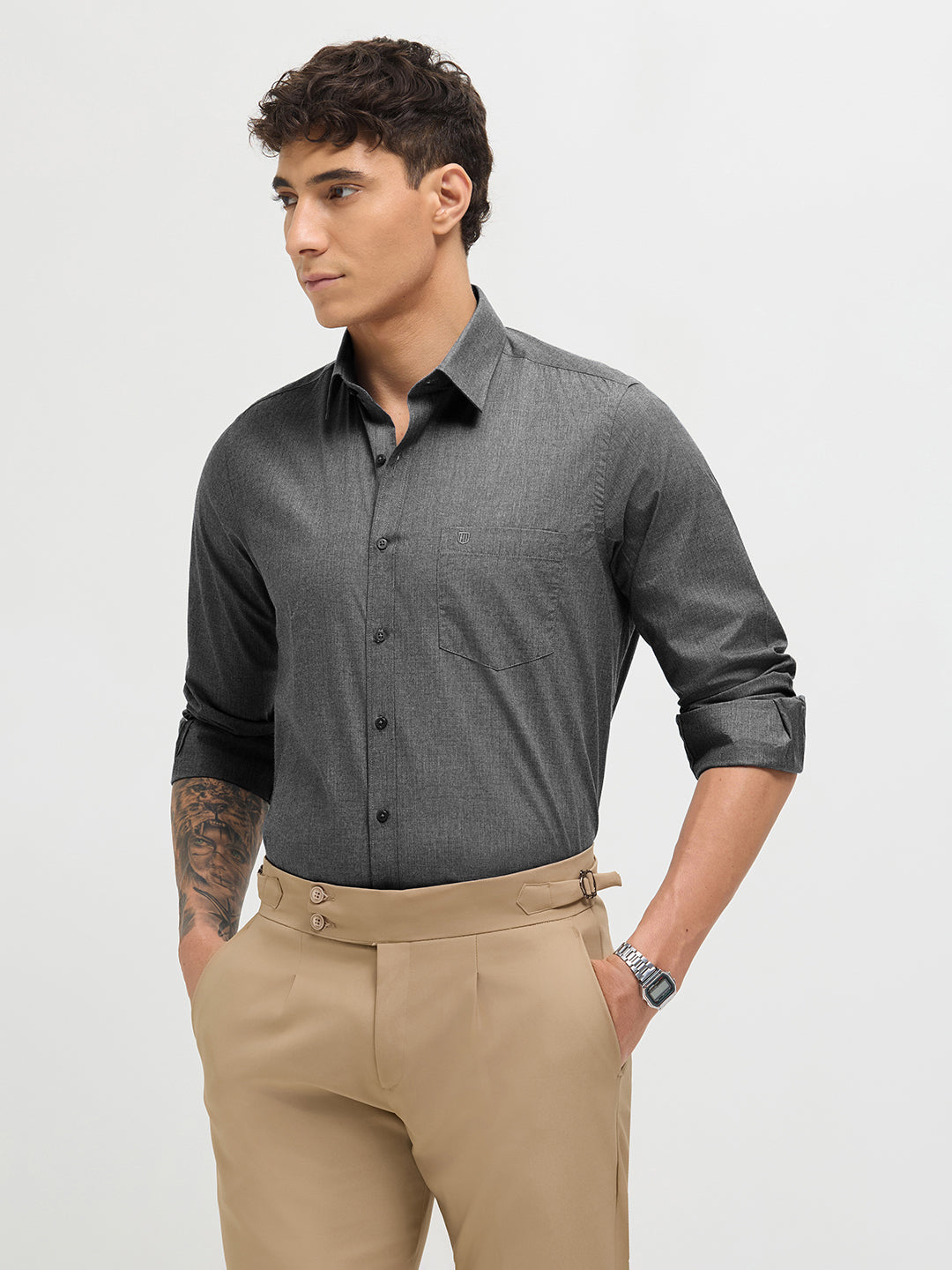 Charcoal Black Solid Formal Shirt