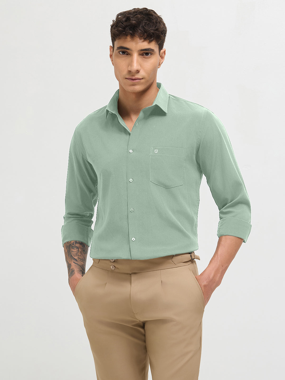 Light Dusky Teal Solid Formal Shirt