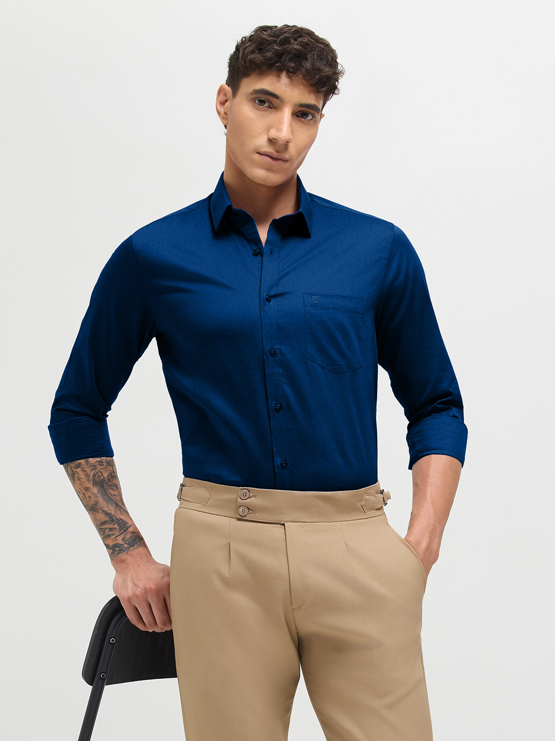 Steel Blue Solid Formal Shirt