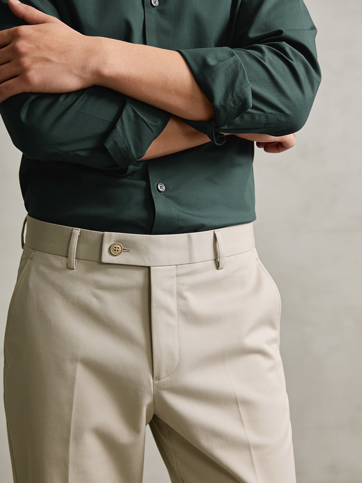 Peach Beige Solid Formal Trousers