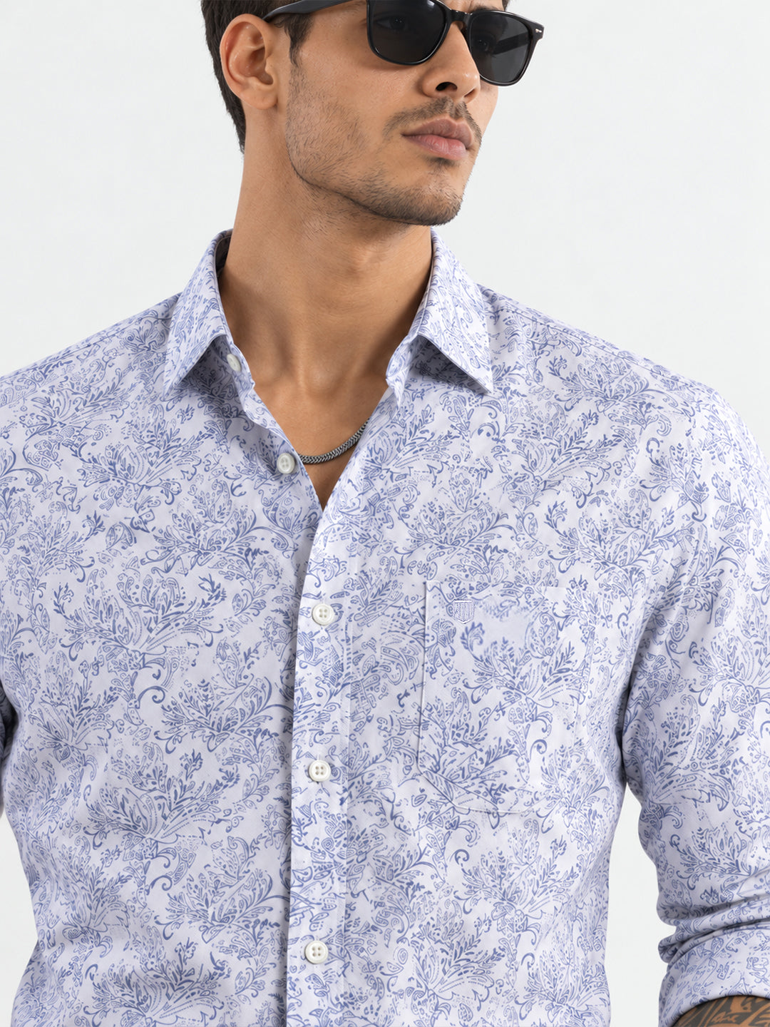 Powder Blue Floral Printed Formal Shirt