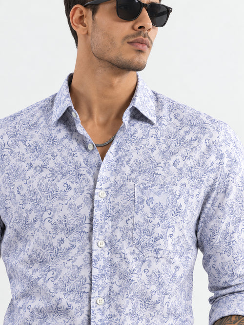Powder Blue Floral Printed Formal Shirt