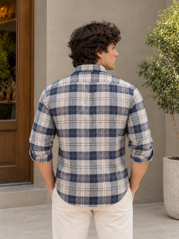 Dusty Navy Checkered Casual Shirt