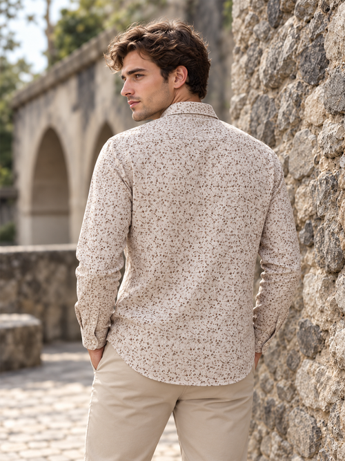 Dusty Beige Mini Abstract Spot Printed Casual Shirt